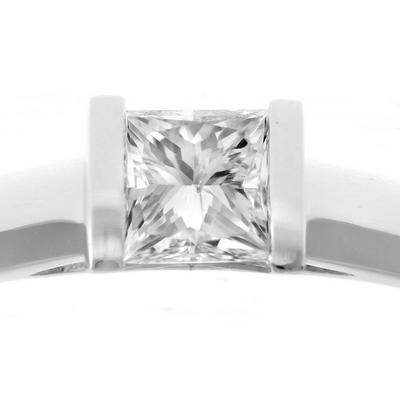 Jewelco London Silver 18ct White Gold Princess 1/2ct Diamond Channel Bar Solitaire Ring