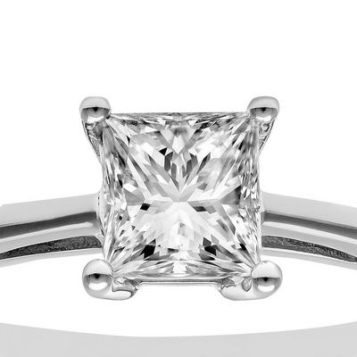 Jewelco London Silver 18ct White Gold Princess 3/4ct Diamond 4 Claw Solitaire Ring 5mm