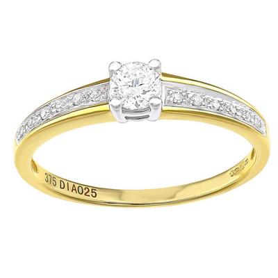 Jewelco London Gold 9ct Gold 20pts Diamond 5pts Offset Pave Shoulder Solitaire Ring