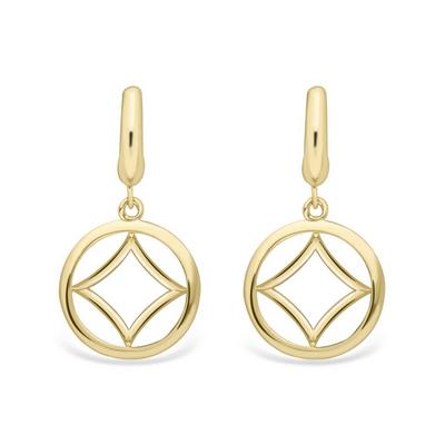 Jewelco London Gold 9ct Yellow Gold Concaved Square Circle Drop Earrings