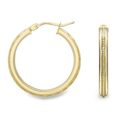 Jewelco London Gold 9ct Yellow Gold Bead Rope Raised Edge Hoop Earrings 2mm