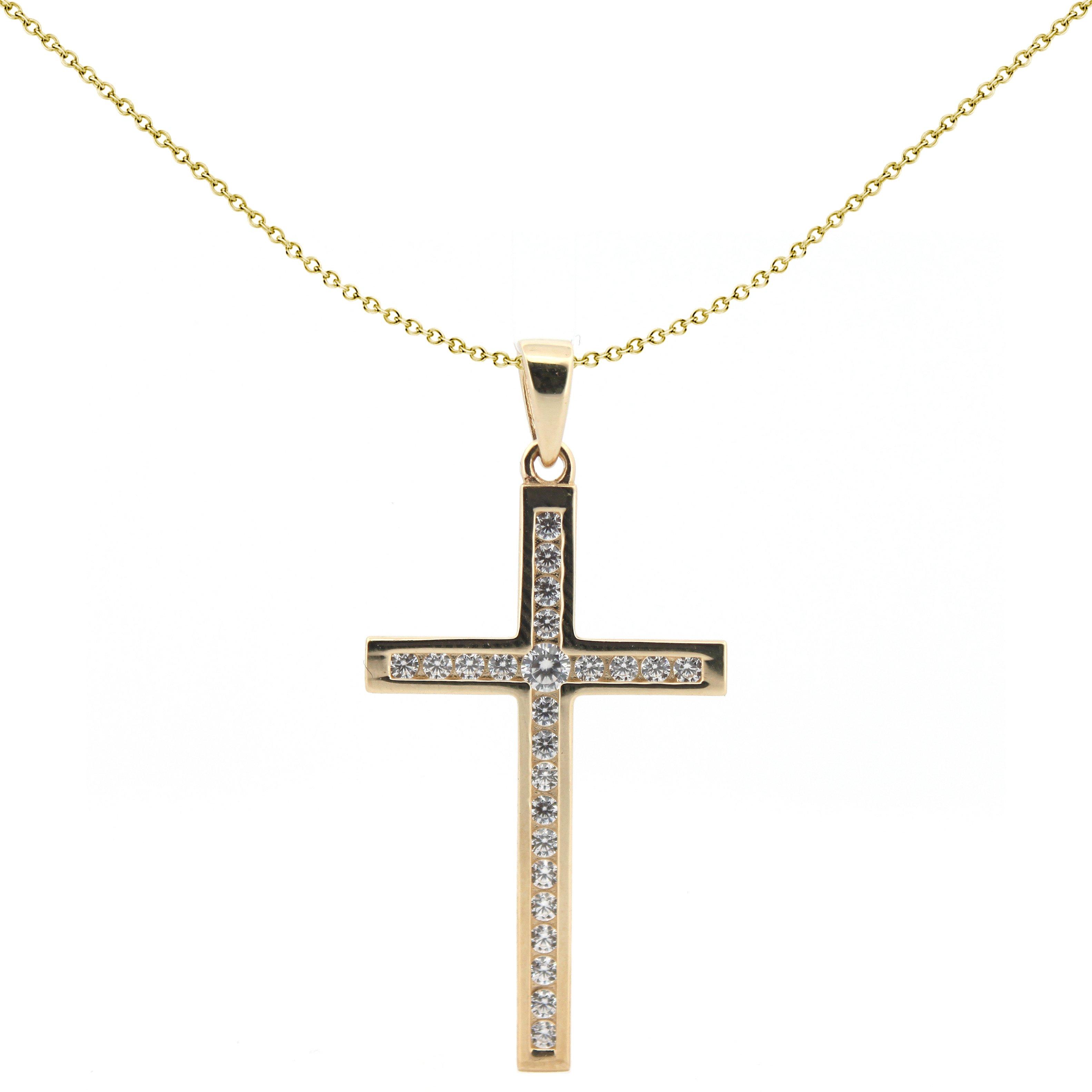 Jewellery | 9ct Gold CZ Art Deco Outline Cross Pendant - JPX150 ...