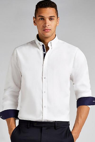 Kustom Kit Off White Contrast Premium Oxford Shirt