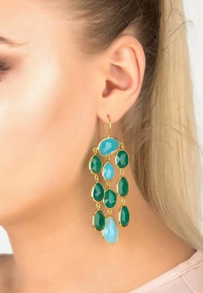Latelita Green Splash Gemstone Earring Gold Green Onyx