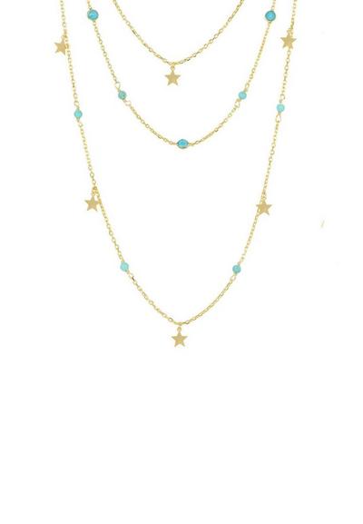 Latelita Blue Turquoise Star Multi Strand Gemstone Necklace Gold
