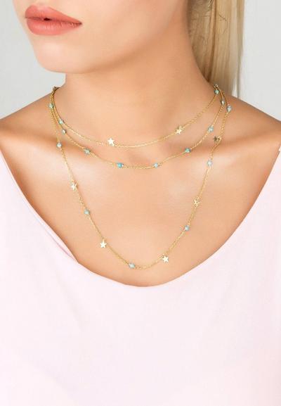 Latelita Blue Turquoise Star Multi Strand Gemstone Necklace Gold