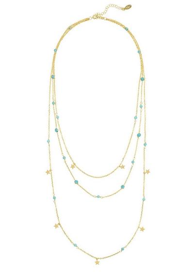 Latelita Blue Turquoise Star Multi Strand Gemstone Necklace Gold