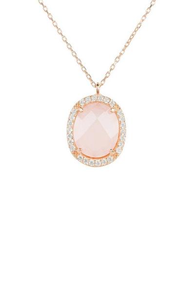 Latelita Pink Beatrice Oval Gemstone Pendant Necklace Rose Gold Rose Quartz