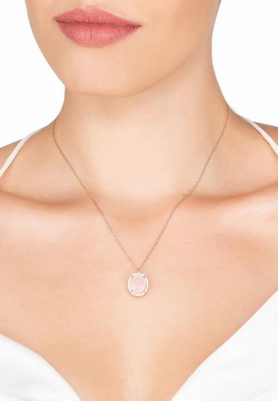 Latelita Pink Beatrice Oval Gemstone Pendant Necklace Rose Gold Rose Quartz
