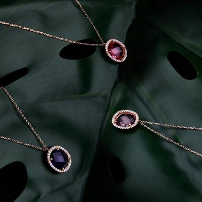 Latelita Pink Beatrice Oval Gemstone Pendant Necklace Rose Gold Rose Quartz