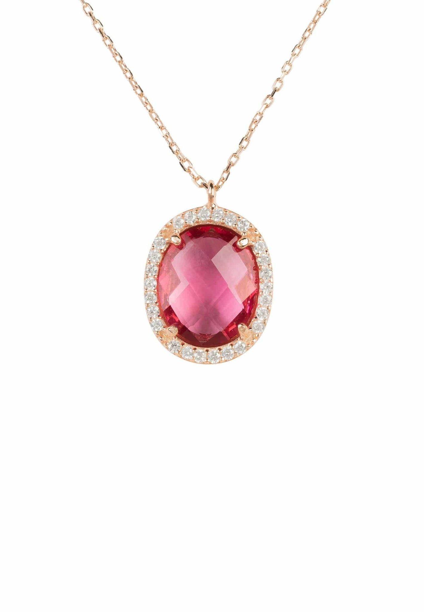Jewellery | Beatrice Oval Gemstone Pendant Necklace Rose Gold Pink ...