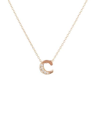 Latelita  Diamond Initial Letter Pendant Necklace Rose Gold C