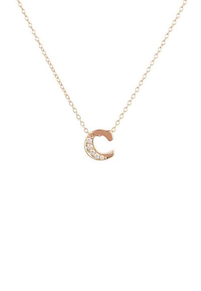 Latelita Diamond Initial Letter Pendant Necklace Rose Gold C