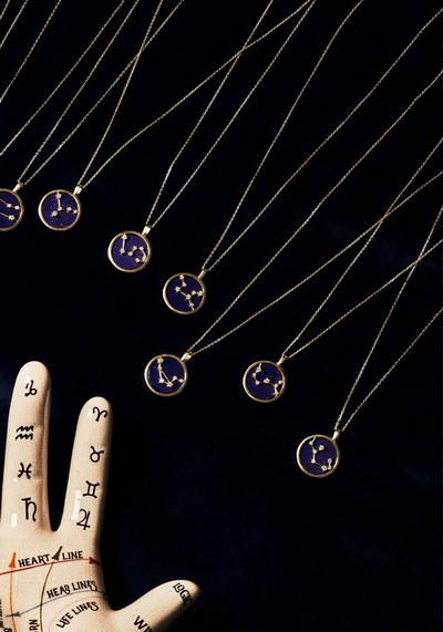 Latelita Blue Zodiac Lapis Lazuli Gemstone Star Constellation Pendant Necklace Gold Taurus