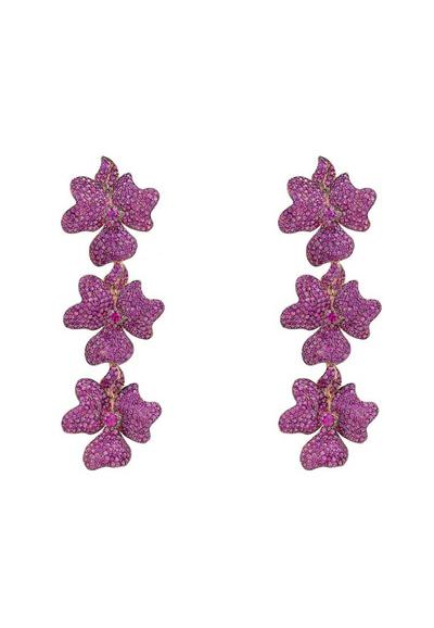 Latelita Multi Jasmine Flower Triple Drop Earrings Rosegold Ruby