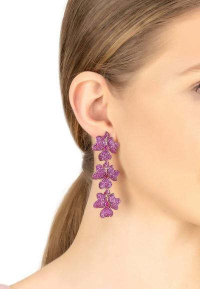 Latelita Multi Jasmine Flower Triple Drop Earrings Rosegold Ruby