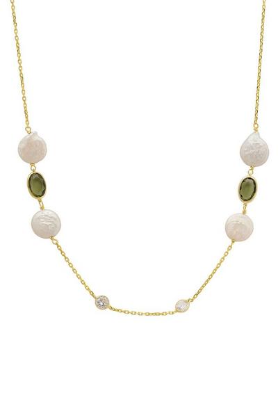 Latelita Green Pavia 120Cm Long Pearl Necklace Gold Peridot