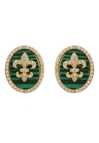 Latelita Blue Fleur De Lys Oval Malachite Earrings Gold