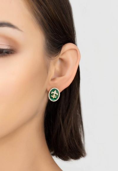 Latelita Blue Fleur De Lys Oval Malachite Earrings Gold