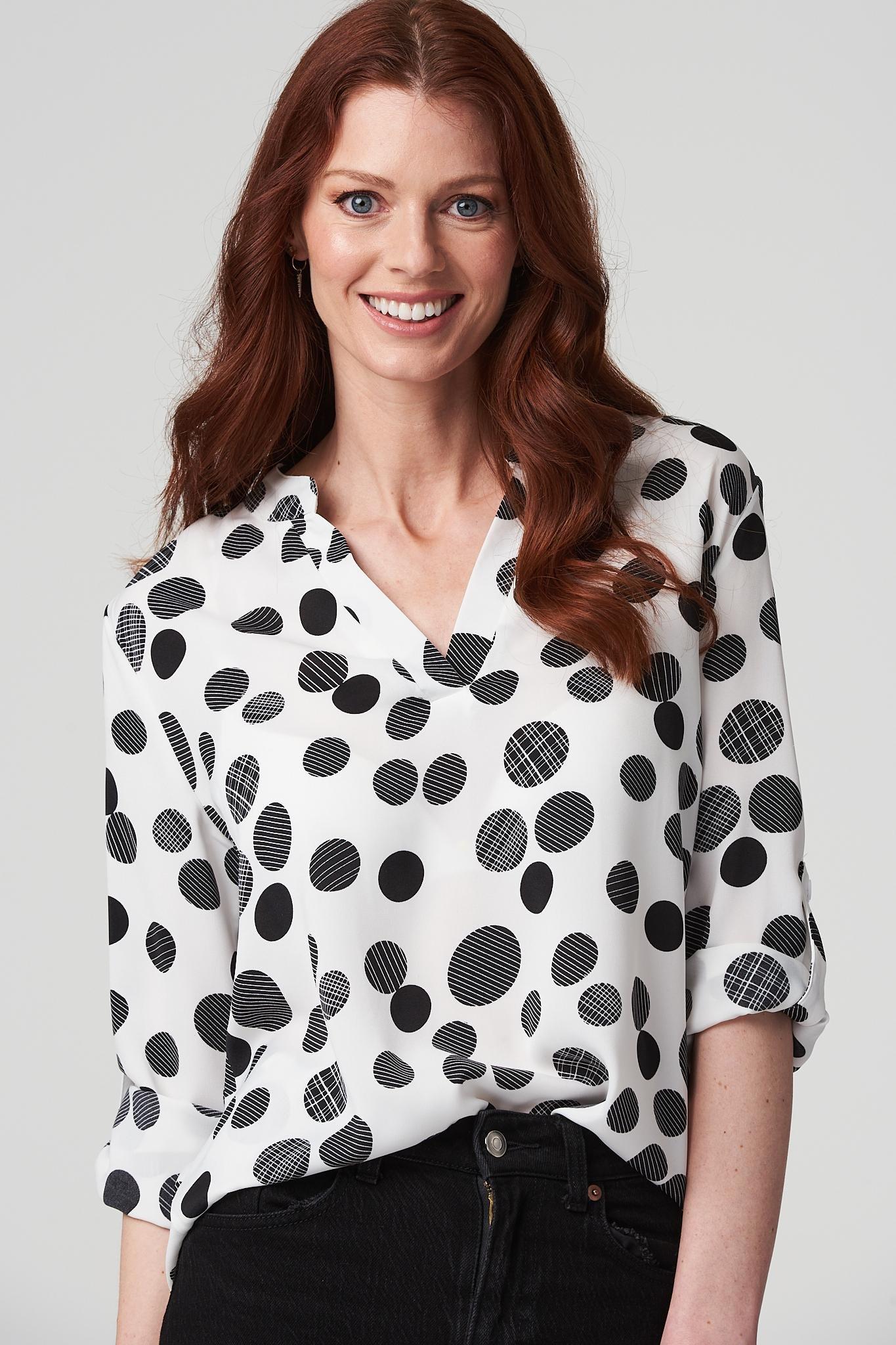 White Polka Dot Blouse XL