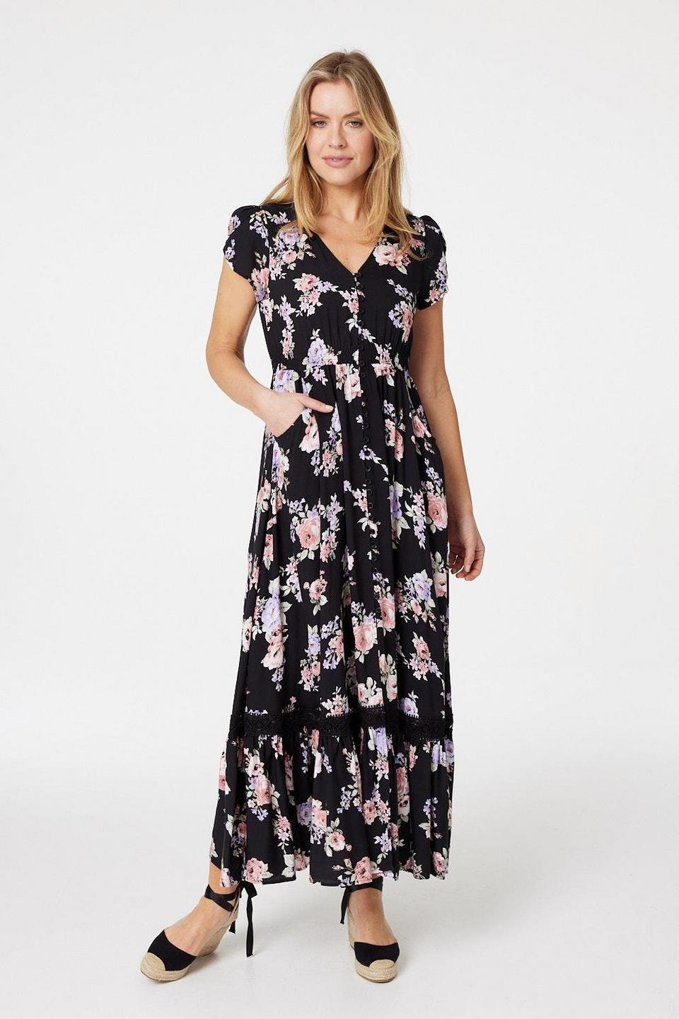 Dresses | Floral Lace Trim Maxi Dress | Izabel London