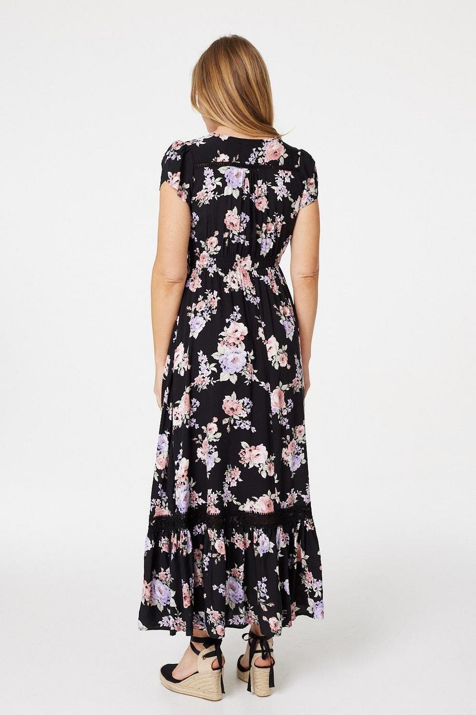 Dresses | Floral Lace Trim Maxi Dress | Izabel London