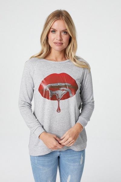 Izabel London Grey Printed Long Sleeve Slouchy Jumper