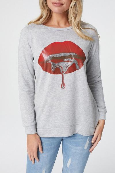 Izabel London Grey Printed Long Sleeve Slouchy Jumper