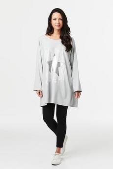 Izabel London Grey Star Print Long Sleeve T-Shirt