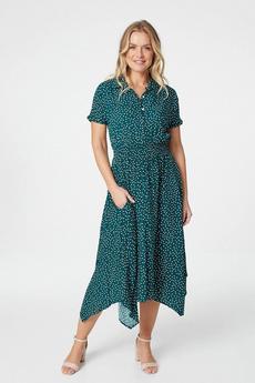 Izabel London Green Polka Dot Midi Shirt Dress