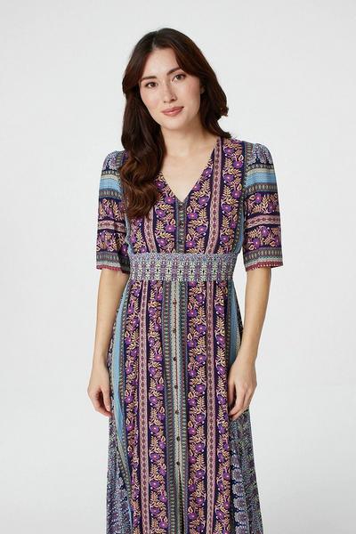 Izabel London Blue Paisley Print A-Line Maxi Dress