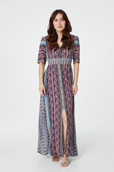 Izabel London Blue Paisley Print A-Line Maxi Dress