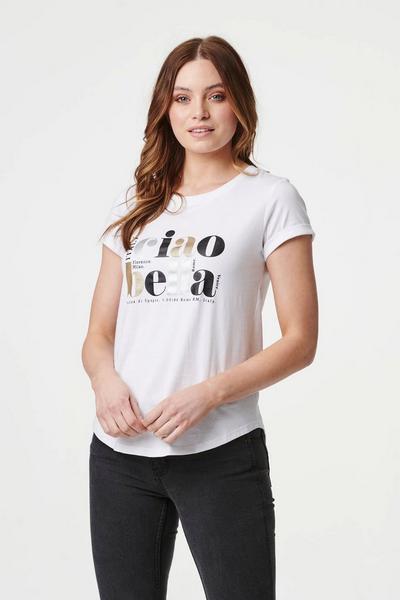 Izabel London White Graphic Printed T-Shirt