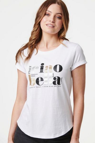 Izabel London White Graphic Printed T-Shirt