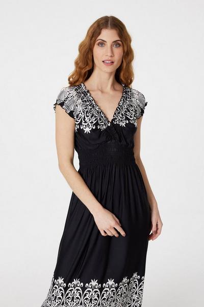 Izabel London Black Lace Print Cap Sleeve Maxi Dress