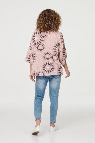 Izabel London Pink Floral Oversized Blouse with Necklace