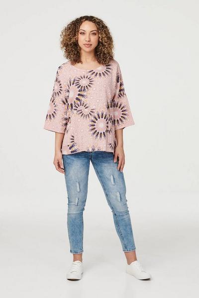 Izabel London Pink Floral Oversized Blouse with Necklace