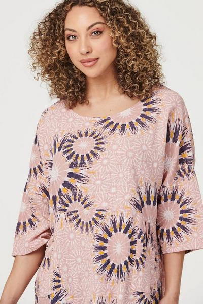 Izabel London Pink Floral Oversized Blouse with Necklace