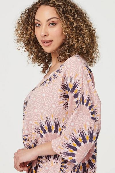 Izabel London Pink Floral Oversized Blouse with Necklace