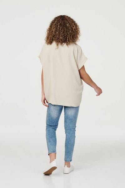 Izabel London Beige Ruched Hem Oversized Blouse