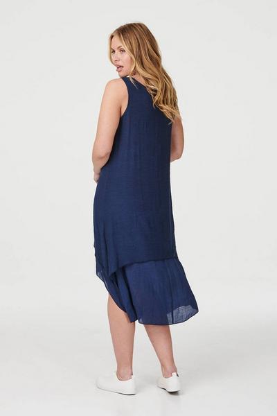 Izabel London Blue Floral Motif Sleeveless Tunic Dress