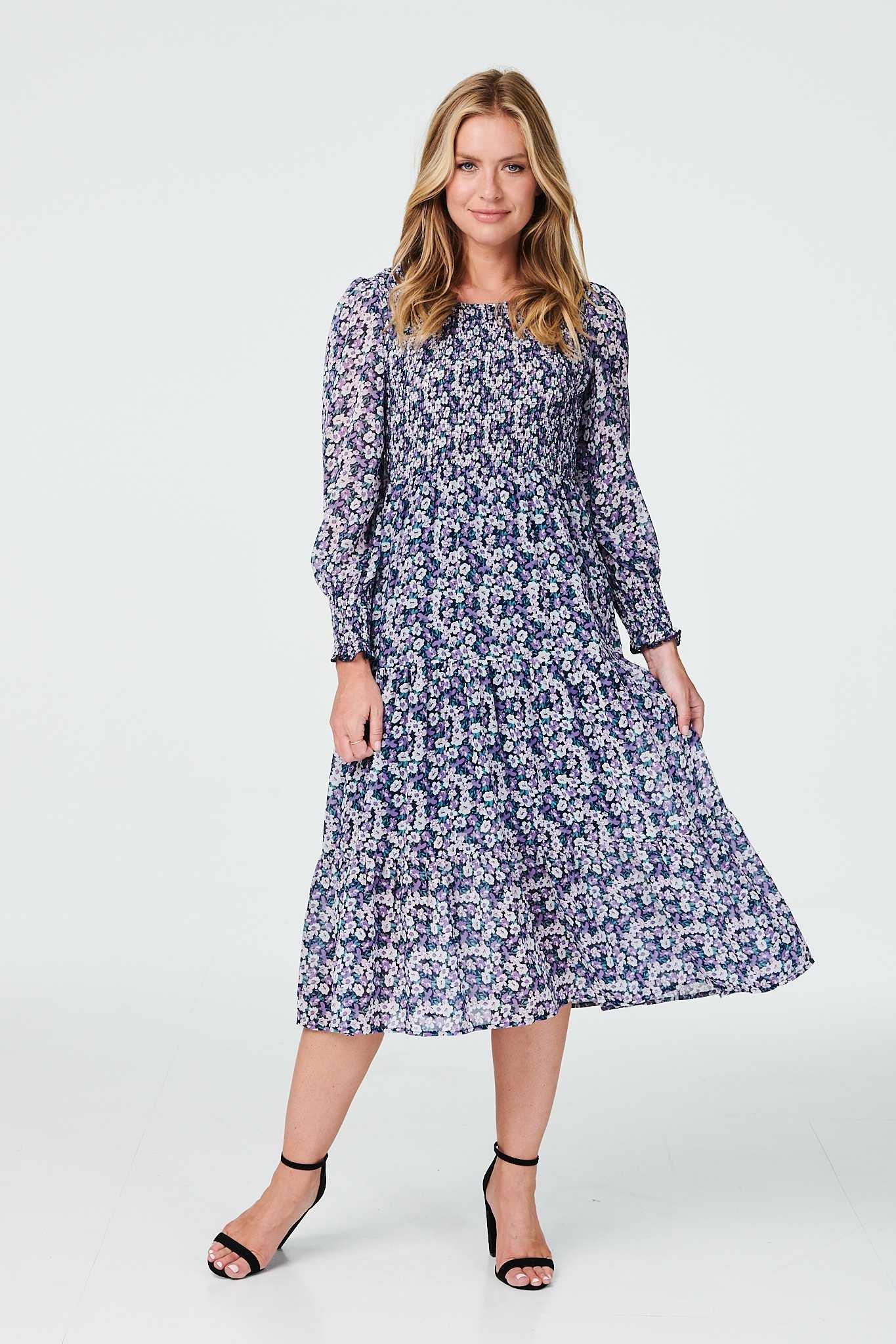 Dresses | Floral Long Sleeve Tiered Dress | Izabel London