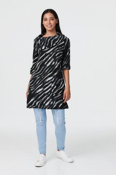 Izabel London Grey Zebra Print Longline Tunic Top