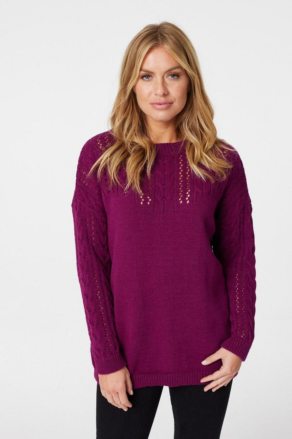 Jumpers & Cardigans | Cable Knit Slouchy Knit Jumper | Izabel London