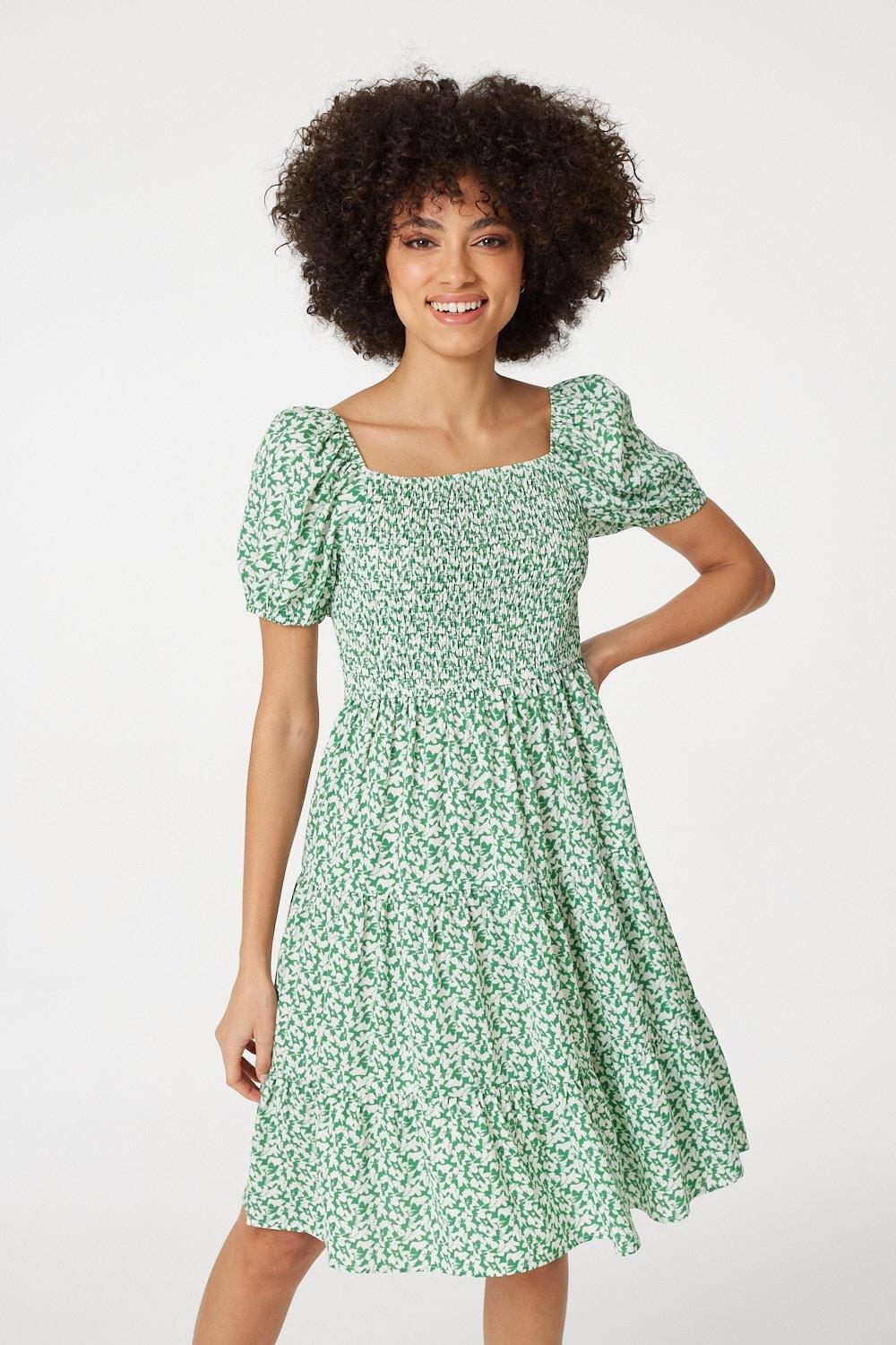 Dresses | Ditsy Puff Sleeve Smocked Dress | Izabel London
