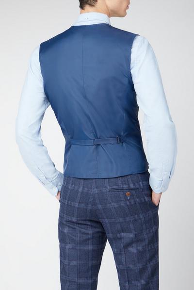 Antique Rogue Navy Tweed Overcheck Waistcoat