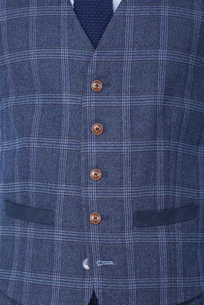Antique Rogue Navy Tweed Overcheck Waistcoat
