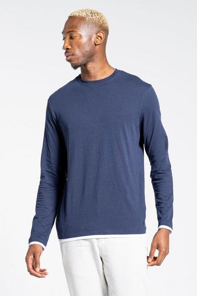 Craghoppers Navy Cotton-Blend 'NosiBotanical Coulter' Long Sleeve T-Shirt