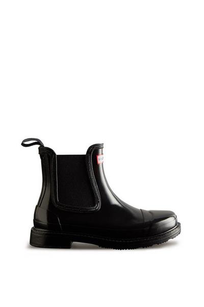 Hunter Black Black 'Commando' Gloss Chelsea Boots