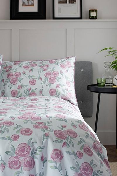 The Lyndon Company Pink Love Budd Printed Cotton Duvet Bedlinen